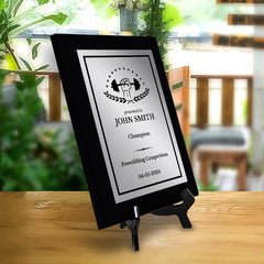 Powerlifting Customizable Black Frame Wooden Award Plaque | Easel Mount Option | Achievement and Recognition Personalizable Plaques