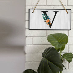 V Flower Decor 5x10 Hanging Wall or Door Sign | Alphabet Letter Room Decoration