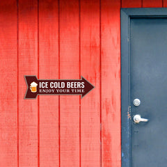 Arrow Shape Ice Cold Beers Enjoy Your Time 12x4" Wall or Door Sign | Funny Home Decor | Shop Décor