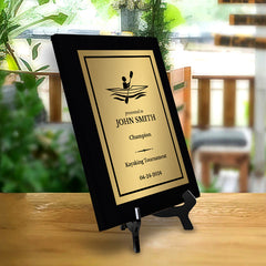 Kayaking Customizable Black Frame Wooden Award Plaque | Easel Mount Option | Achievement and Recognition Personalizable Plaques | Sports Award