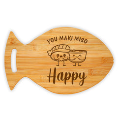 You Maki Miso Happy 14 x 8.5" Fish Shape Cutting Board | Decorative Kitchen Accessory For Sushi Lovers