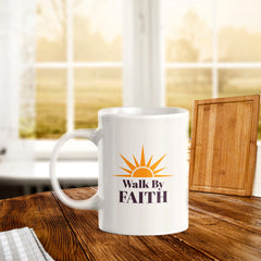 Walk By Faith 11oz Plastic/Ceramic Coffee Mug Office And Home | Religious Sayings | Family And Friends