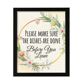 Signs ByLITA Please Make Sure The Dishes Are Done Before You Leave, Floral FRAMED Print Short Term Rentals Guest Signage Kitchen Hospitality Wall Art