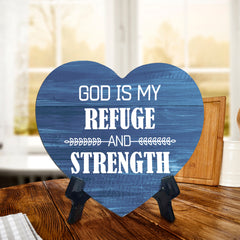 Signs ByLITA Heart God is my refuge and strength, Wood Color, Table Sign (6"x5")
