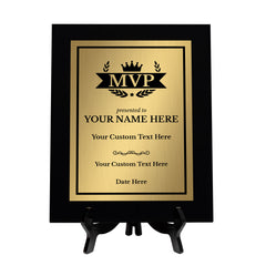 MVP (Most Valuable Player) Customizable Black Frame Award Plaque | Easel Mount Option | Achievement and Recognition Personalizable Plaques