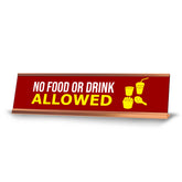 No Food Or Drink Allowed, Red Gold Frame, Desk Sign (2x8")