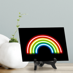 Rainbow Neon Graphic Style Table Sign with Acrylic Stand (6x8“) | Live Streamer Gaming Themed Decoration