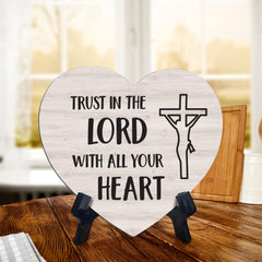 Sign ByLITA Heart Trust in the Lord with all your heart, Wood Color, Table Sign (6"x5")