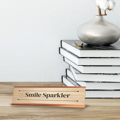 Smile Sparkler Rose Gold Frame Desk Sign (2x8") | Novelty Workplace and Home Office Decoration For Him