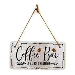 Coffee Bar Love Is Brewing 5x10 Hanging Plus Wall or Door Sign | Home Decor
