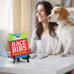 Signs ByLITA Race Bibs: Pick Up Here Table Sign with Acrylic Stand (6x8“)