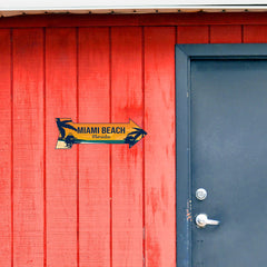 Arrow Shape Plus Miami Beach, Florida 12x4" Wall or Door Sign | Stylish Famous US Beach Souvenirs