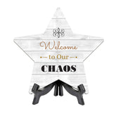 Sign ByLITA Welcome to Our Chaos, Wood Color, Star Bathroom Table Sign (6"x5")
