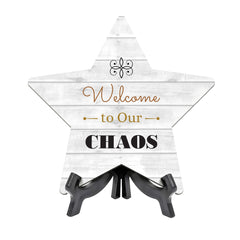 Sign ByLITA Welcome to Our Chaos, Wood Color, Star Bathroom Table Sign (6"x5")