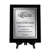 Barista Competition Customizable Black Frame Award Plaque | Easel Mount Option | Achievement and Recognition Personalizable Plaques