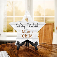 Sign ByLITA Stay Wild, Moon Child, Wood Color, Star Bathroom Table Sign (6"x5")