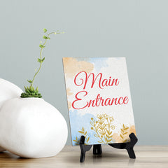 Signs ByLita Main Entrance, Blue Watercolor Table Sign (6 x 8")