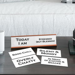 Today I am, Mood Meter Word Play Nameplate, Rose Gold Desk Sign, Novelty Gift Nameplate, 6 Interchangeable Tiles (2 x 8")