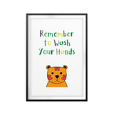 Remember To Wash Your Hands Tiger Cartoon UNFRAMED Print Kids Bathroom Wall Art