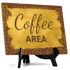 Signs ByLita Coffee Area, Golden Latte Table Sign With Acrylic Stand (8 x 6")