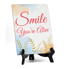 Signs ByLita Smile you're alive, Blue Watercolor Table Sign (6 x 8")