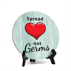 Round Spread Love Not Germs, Decorative Bathroom Table Sign with Acrylic Easel (5 x 5")