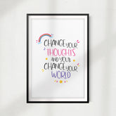 Change Your Thoughts And You'll Change Your World UNFRAMED Print Home Décor, Quote Wall Art