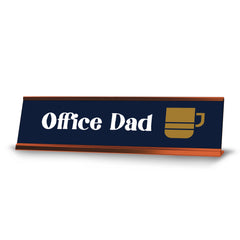 Office Dad, Navy Blue, Gold Frame Desk Sign (2 x 8")