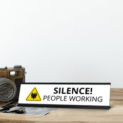 Silence People Working, Black Frame Desk Sign (2x8¨)