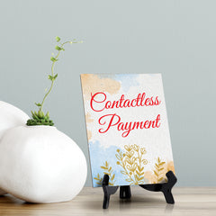 Signs ByLita Contactless payment, Blue Watercolor Table Sign (6 x 8")