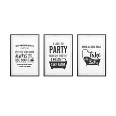 Fun Bathroom Wall Art UNFRAMED Print (3 Pack)