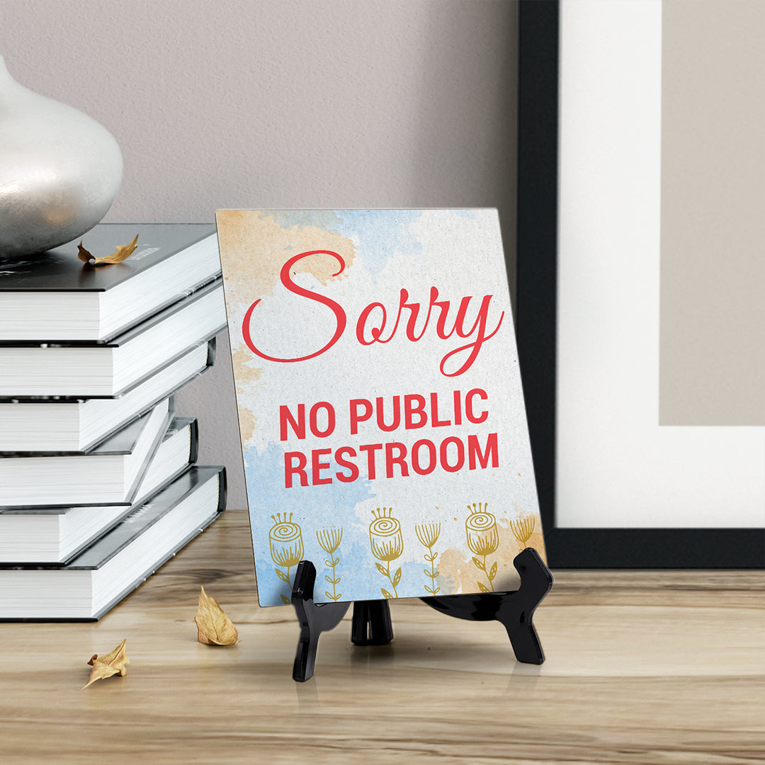 Signs ByLita Sorry No Public Restroom, Blue Watercolor Table Sign (6 x 8")