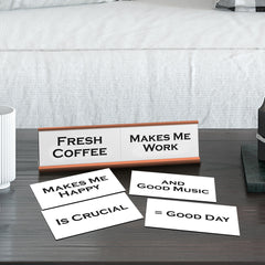Fresh Coffee, Mood Meter Word Play Nameplate, Rose Gold Desk Sign, Novelty Gift Nameplate, 6 Interchangeable Tiles (2 x 8")