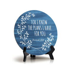 Round For I Know The Plans I Have For You Jeremiah 29:11 Blue Wood Color Circle Table Sign (5x5")