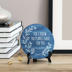 Round For I Know The Plans I Have For You Jeremiah 29:11 Blue Wood Color Circle Table Sign (5x5")