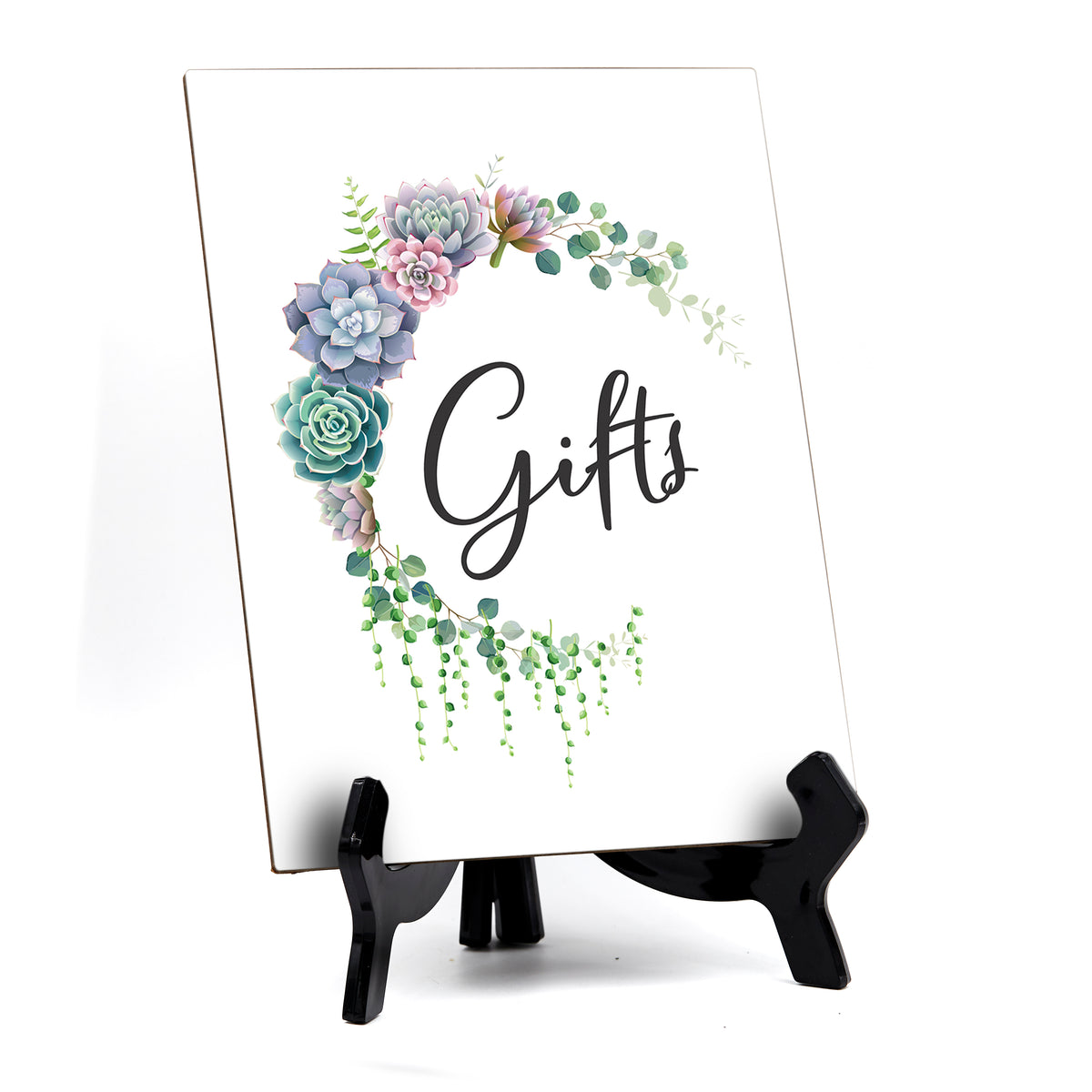 Gifts Sign with Easel, Floral Crescent Design (6" x 8")