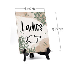 Ladies "Hand Pointing Right" Table Sign with Green Leaves Design (6 x 8")