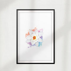 White Lotus Flower UNFRAMED Print Water Color Wall Art
