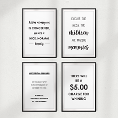 Funny Family Wall Art UNFRAMED Print (4 Pack)