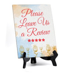 Signs ByLita Please leave us a review, Blue Watercolor Table Sign (6 x 8")