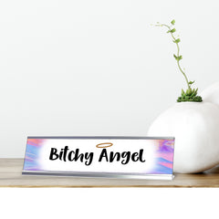 Bitchy Angel Desk Sign, novelty nameplate (2 x 8")