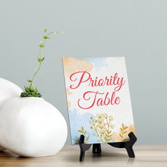 Signs ByLita Priority Table, Blue Watercolor Table Sign (6 x 8")