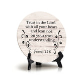 Round Trust In The Lord With All Your Heart And Lean Not On Your Own Understanding Proverbs 3:5-6 Wood Color Circle Table Sign (5x5")