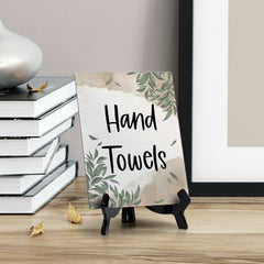 Hand Towels Table Sign with Green Leaves Design (6 x 8")