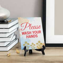 Signs ByLita Please Wash Your Hands, Blue Watercolor Table Sign (6 x 8")