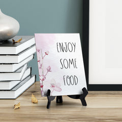 Enjoy Some Food Table Sign with Easel, Floral Vine Design (6 x 8")