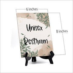 Unisex Restroom Table Sign with Green Leaves Design (6 x 8")