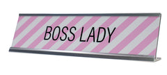 Signs ByLITA Pink Stripe Boss Lady Desk Sign