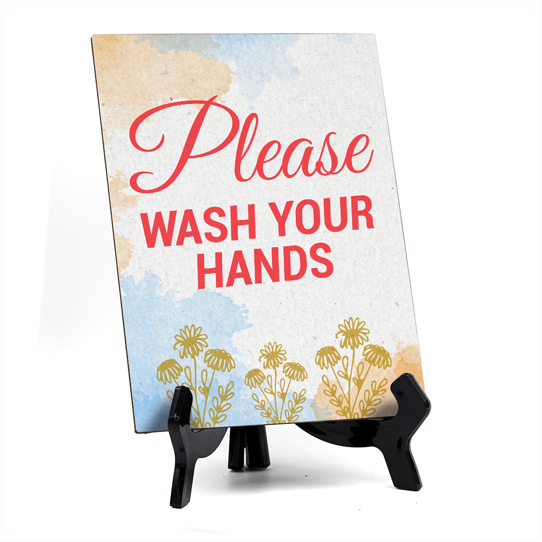Signs ByLita Please Wash Your Hands, Blue Watercolor Table Sign (6 x 8")