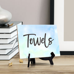 Towels Table or Counter Sign with Easel Stand, 6" x 8"
